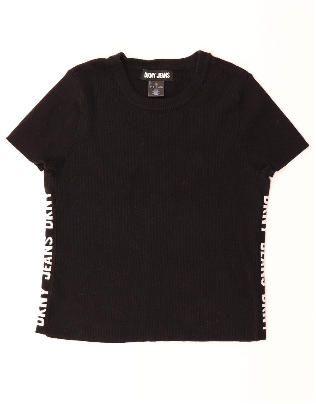 DKNY Womens Graphic T-Shirt Top UK 12 Medium Black Cotton