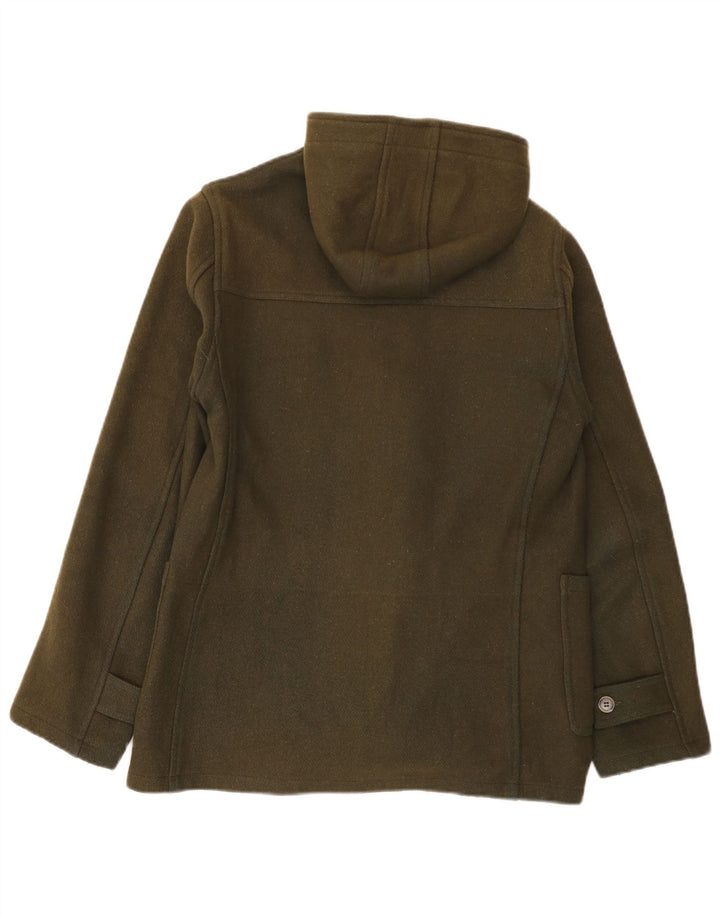 Vintage hombres con capucha Duffle chaqueta Reino Unido 38 lana caqui mediana