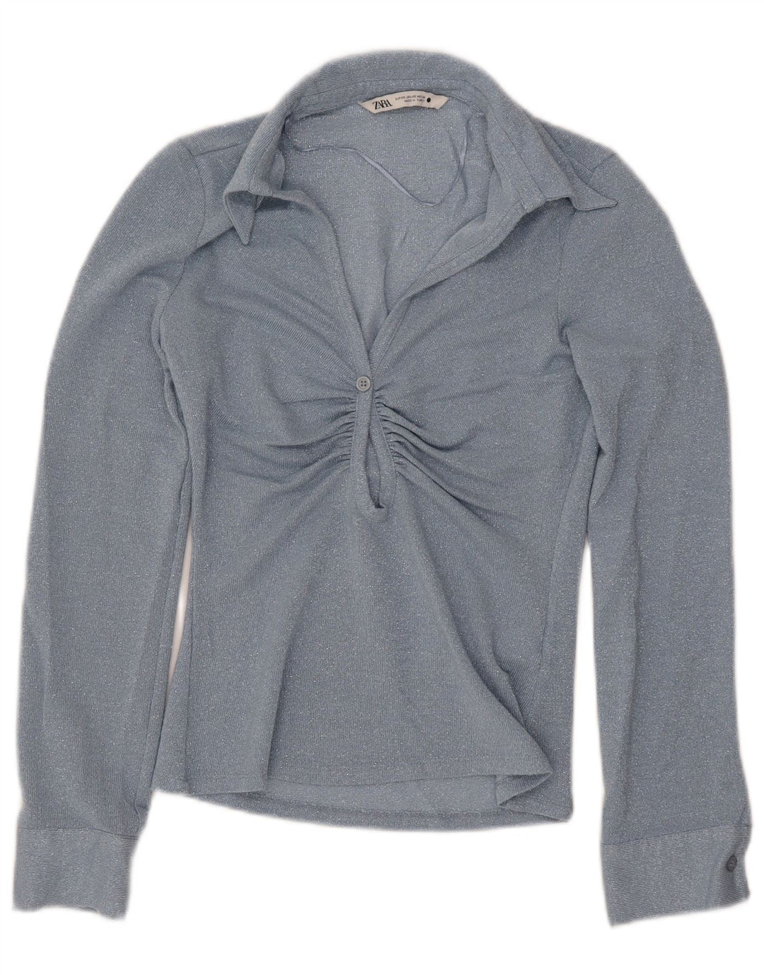 ZARA Mujer Blusa Manga Larga Top UK 6 XS Viscosa Azul