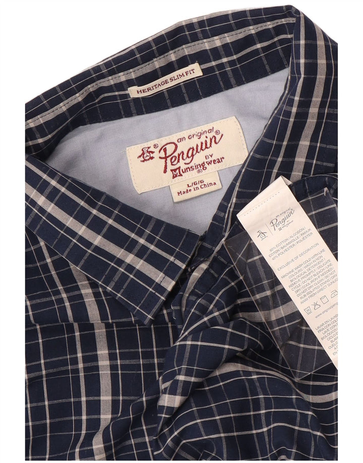 Penguin Camisa de manga corta Heritage Slim Fit para hombre, talla grande, azul marino