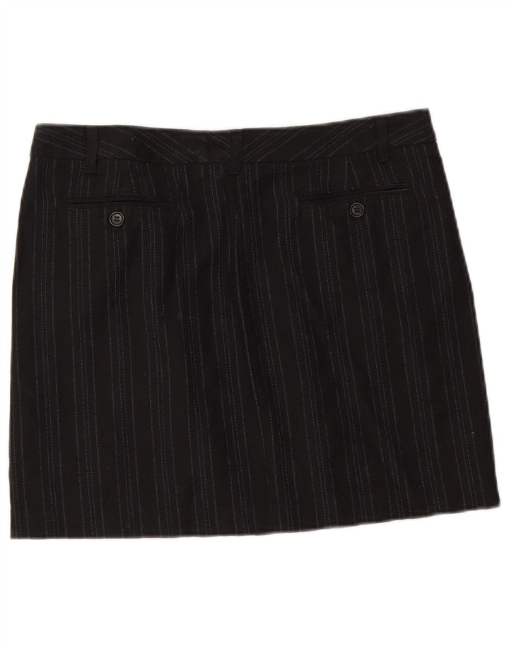 Minifalda Benetton IT 42 Medium W32 Lana Virgen A Rayas Negra