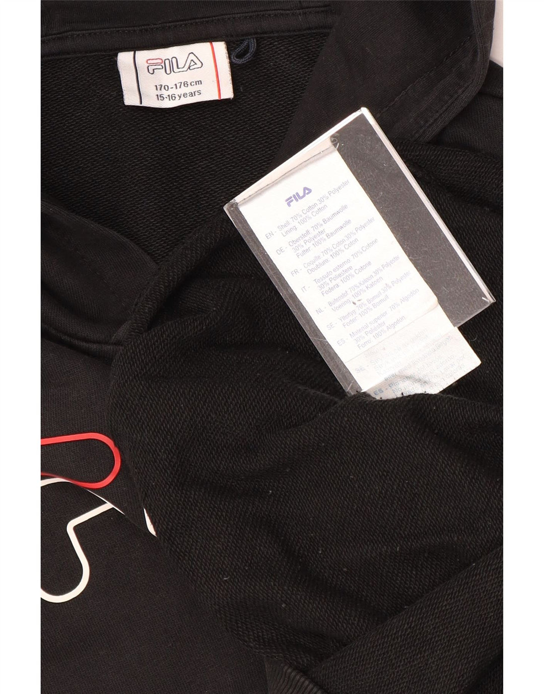 FILA Sudadera con capucha gráfica para niños 15-16 años Algodón negro