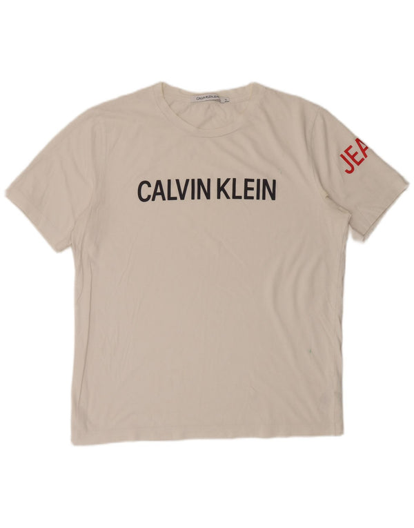 Calvin Klein Jeans Camiseta gráfica para hombre Top XL Algodón blanco