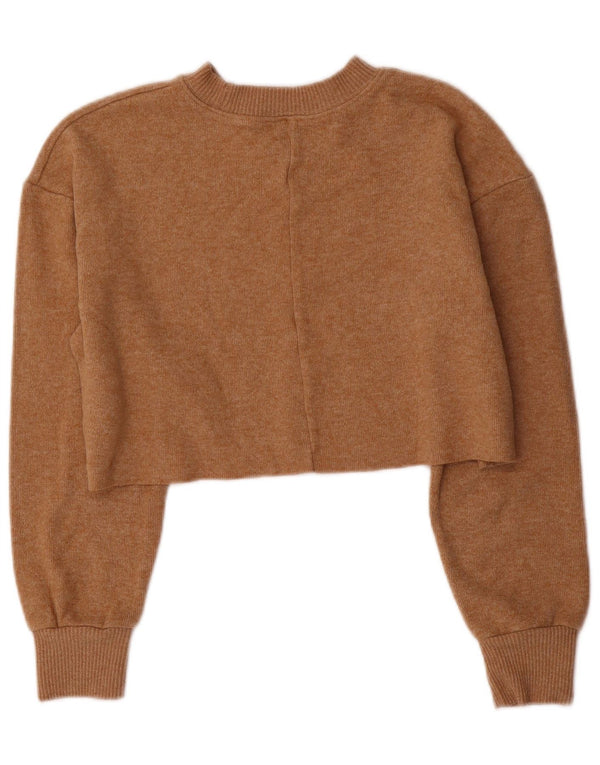 Zara Mujer Crop Oversize Cuello Redondo Jersey Suéter UK 10 Small Marrón