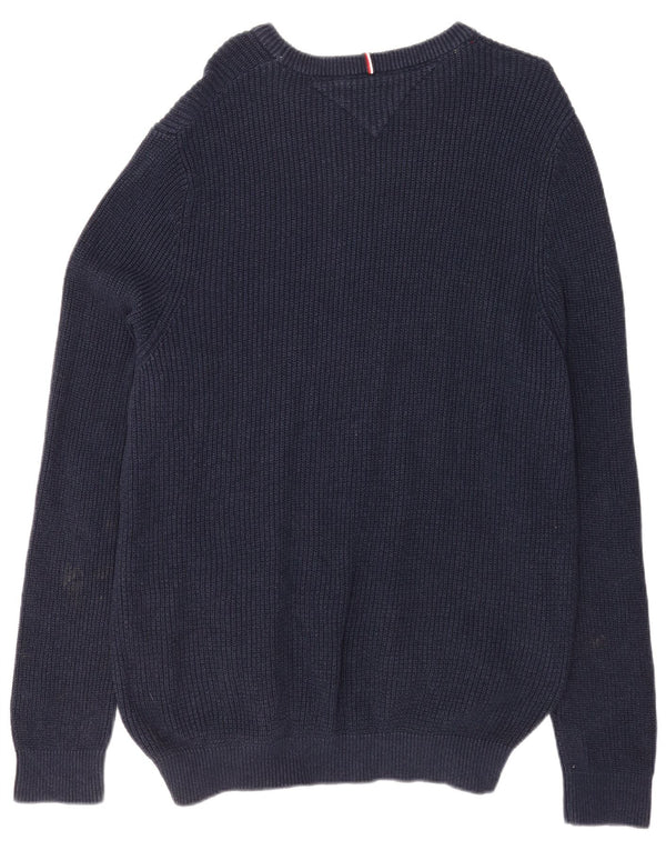 Tommy Hilfiger Jersey de cuello redondo para hombre, talla 2XL, algodón azul marino
