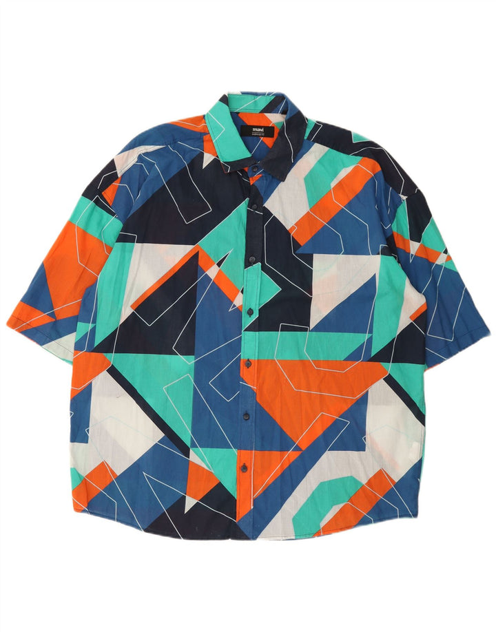 Mavi - Camisa gráfica de manga corta para hombre, algodón geométrico multicolor grande