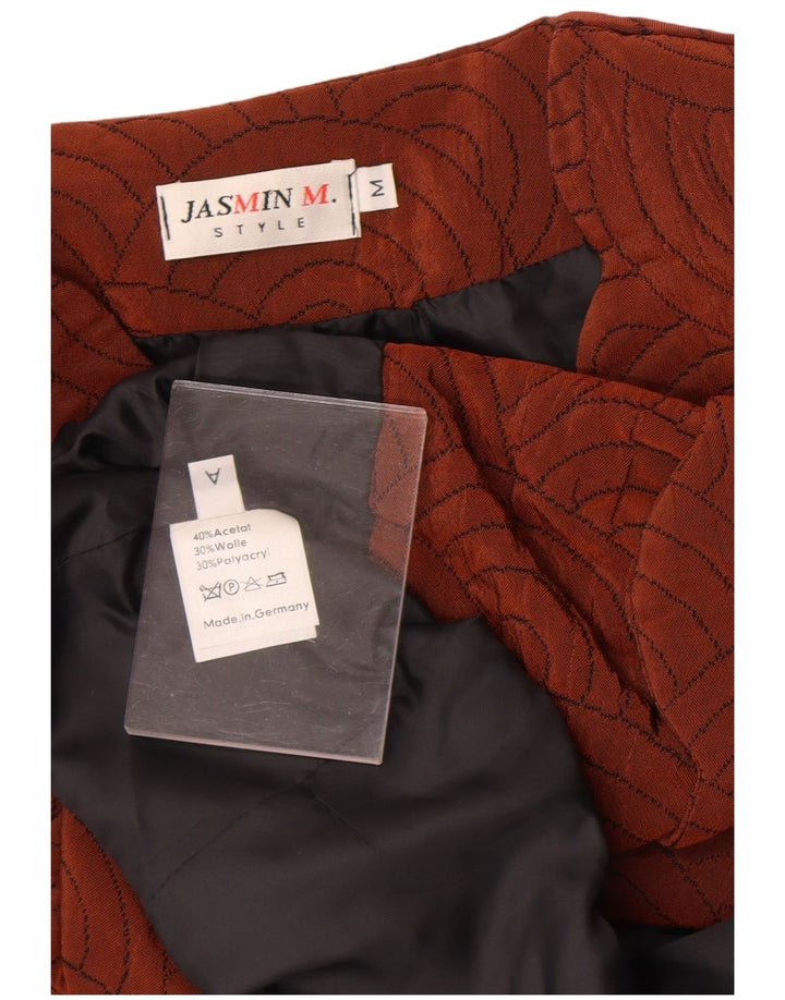 Vintage mujer 3 botones Blazer chaqueta Reino Unido 14 acetato geométrico marrón medio