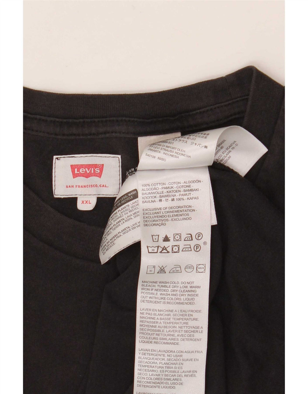 Levi's Camiseta para hombre Top 2XL Algodón negro
