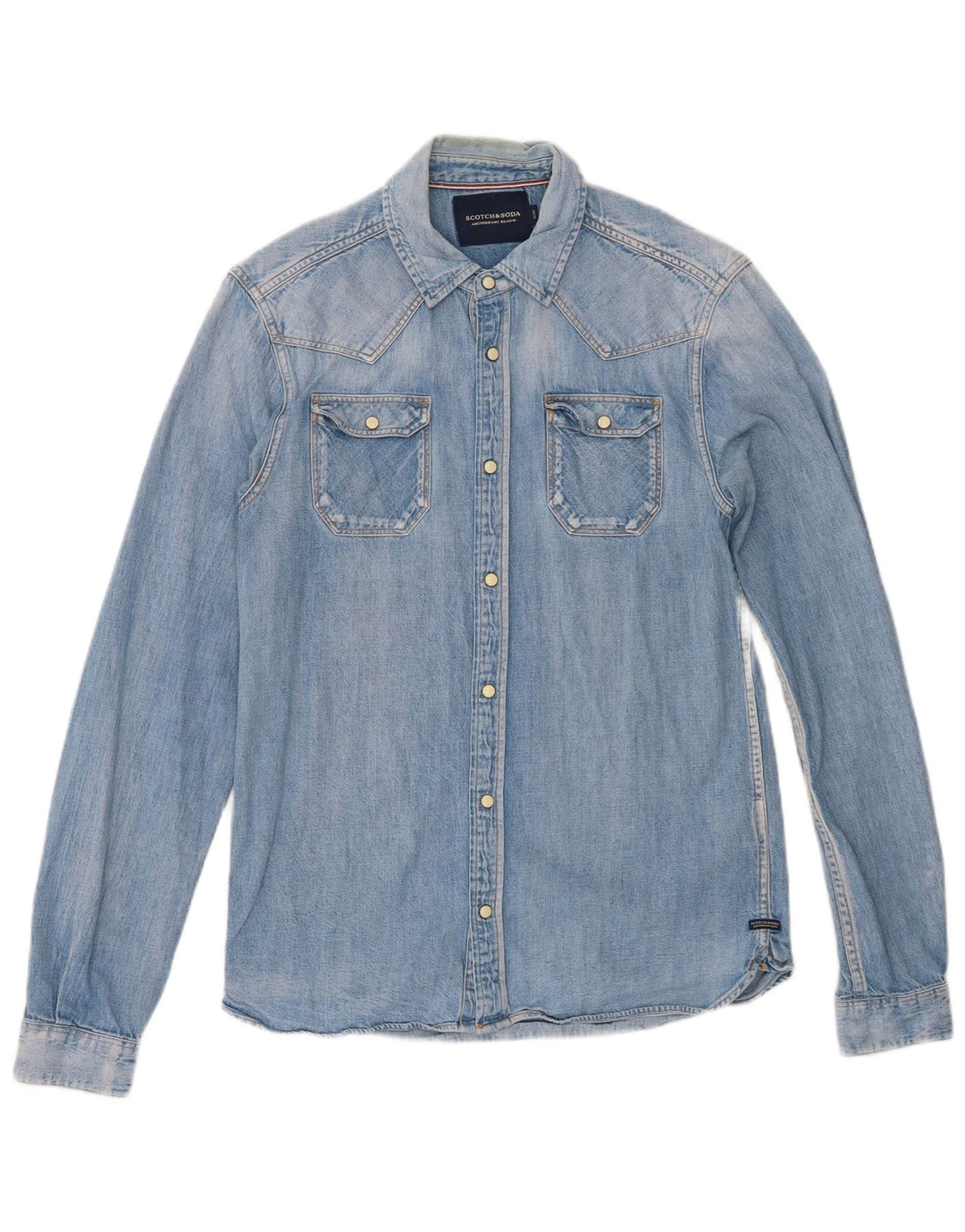 Scotch & Soda Hombre Camisa Vaquera Slim Algodón Azul Medio