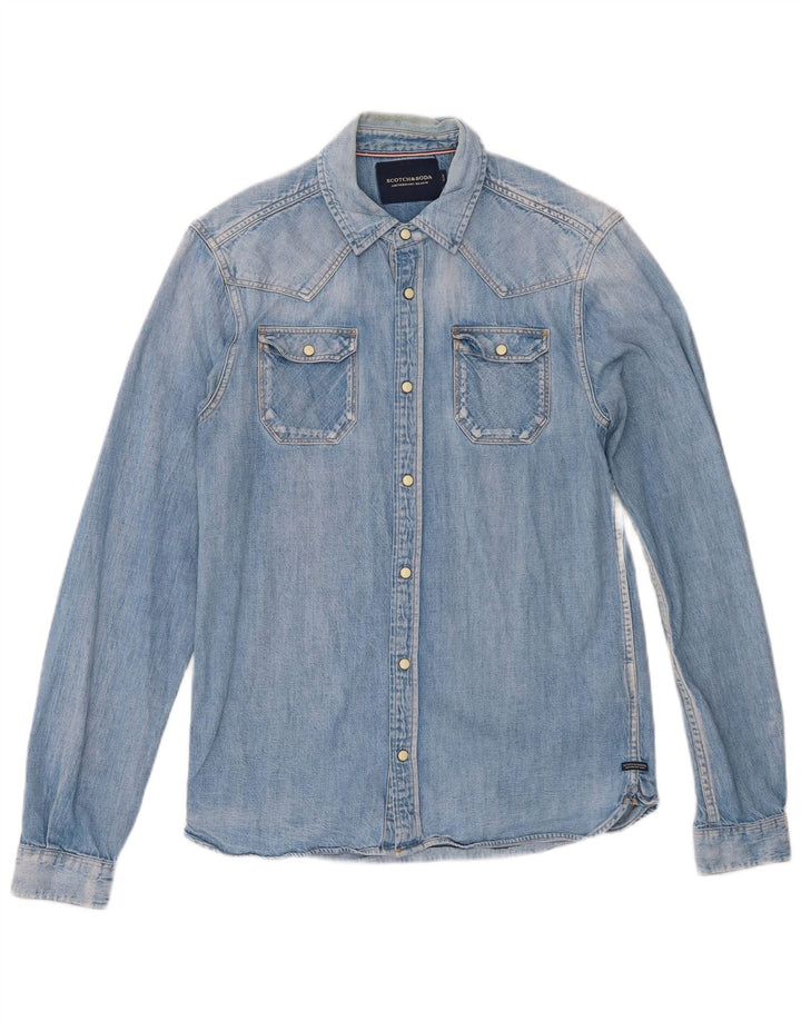 Scotch & Soda Hombre Camisa Vaquera Slim Algodón Azul Medio
