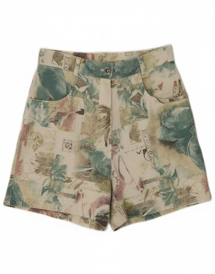 Vintage mujer casual pantalones cortos Reino Unido 12 mediano W26 multicolor floral