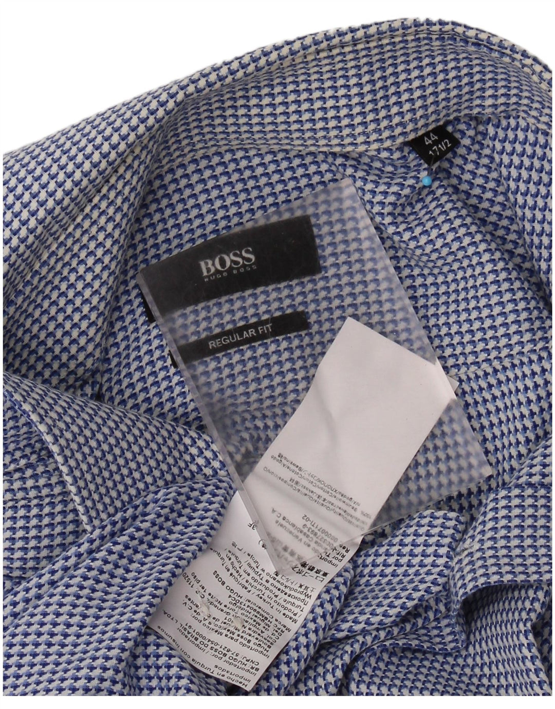 Camisa HUGO BOSS de corte regular para hombre Talla 44 17 1/2 XL Algodón de pata de gallo azul