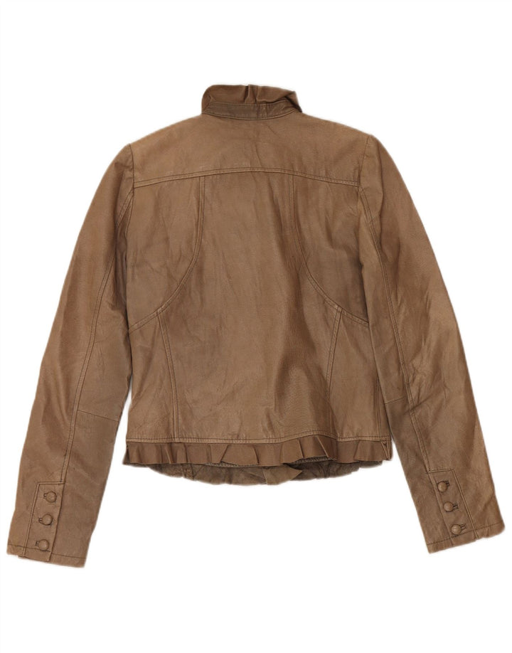 Vintage mujer crop chaqueta de cuero Reino Unido 10 pequeño beige