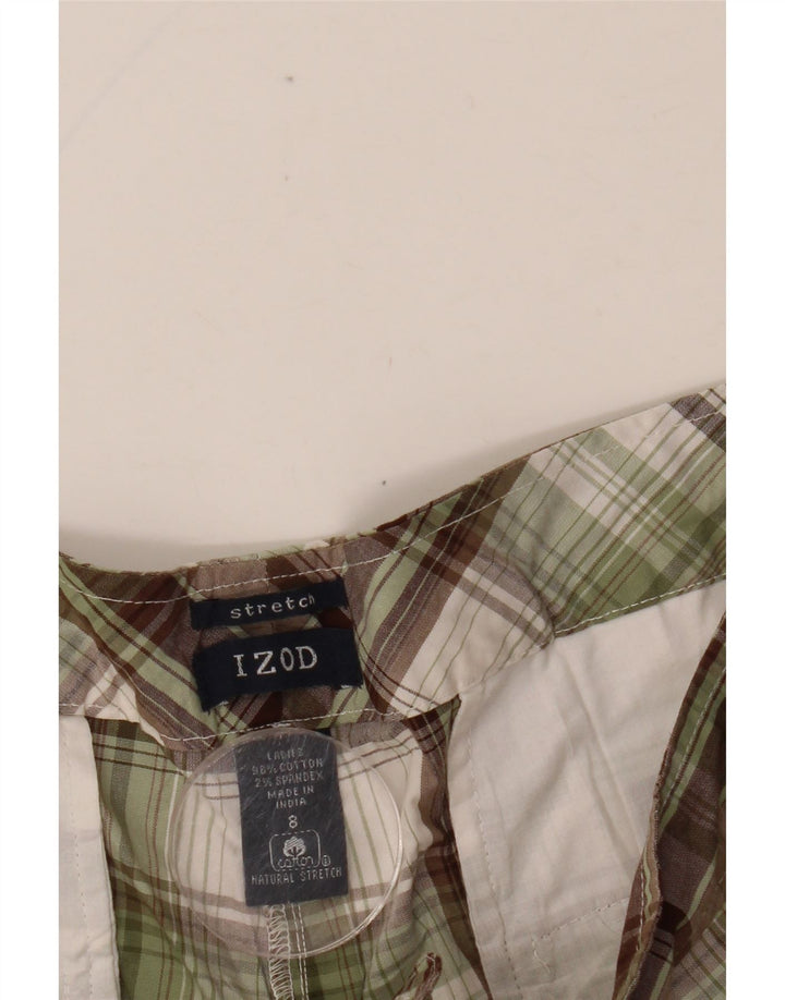 IZOD Pantalones cortos chinos para mujer US 8 Medium W32 Caqui Check Cotton