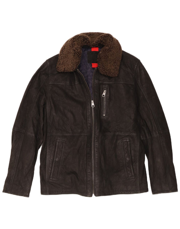 Vintage hombres chaqueta de cuero Reino Unido 40 grande negro
