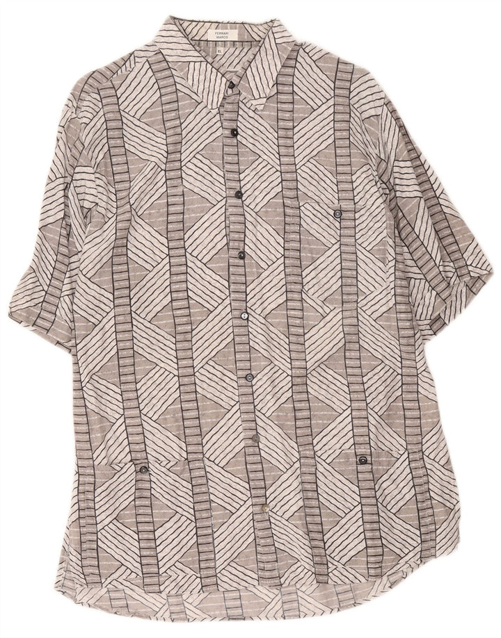 Camisa Vintage Hombre Manga Corta XL Gris Geométrica