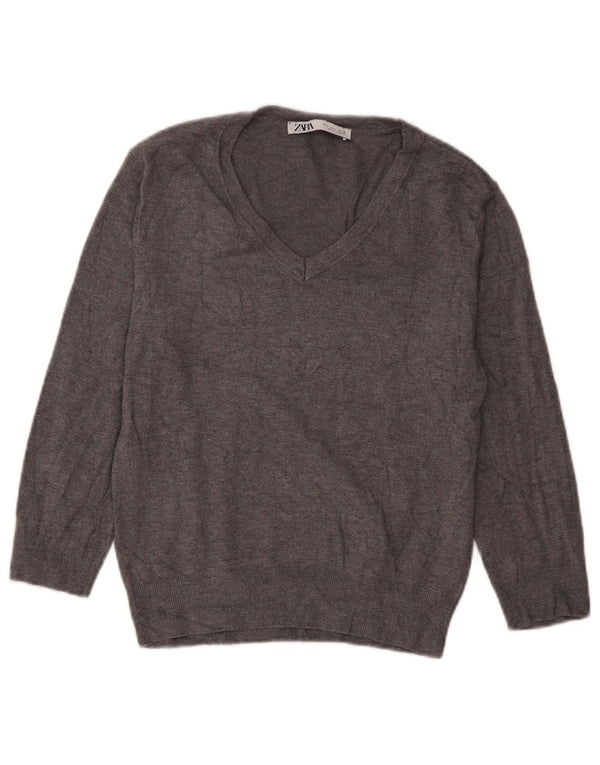 Zara Suéter con Cuello en V para Mujer UK 46 Grande Gris