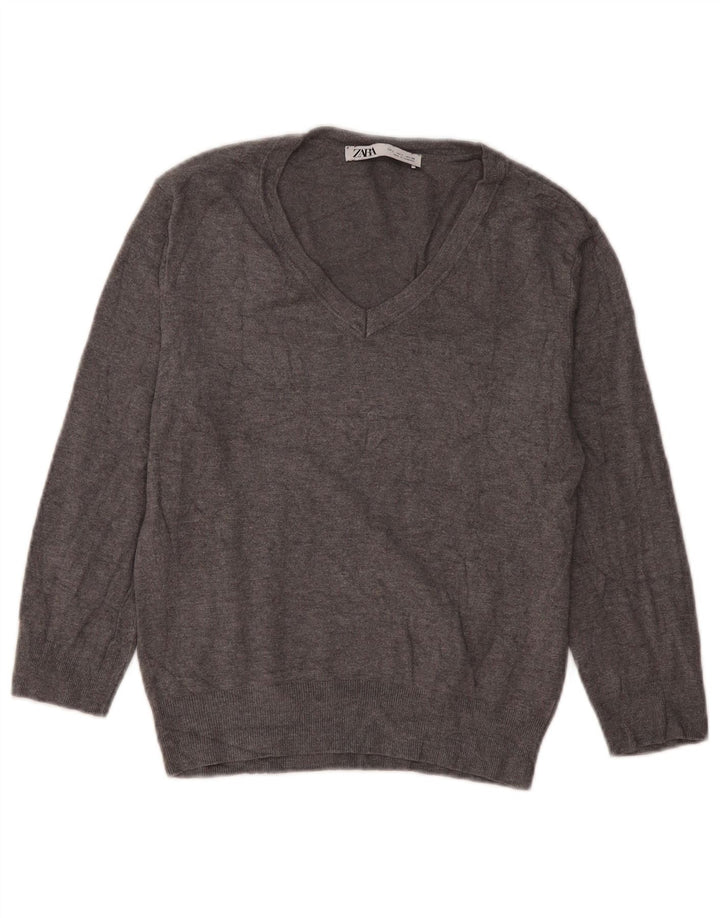 Zara Suéter con Cuello en V para Mujer UK 46 Grande Gris
