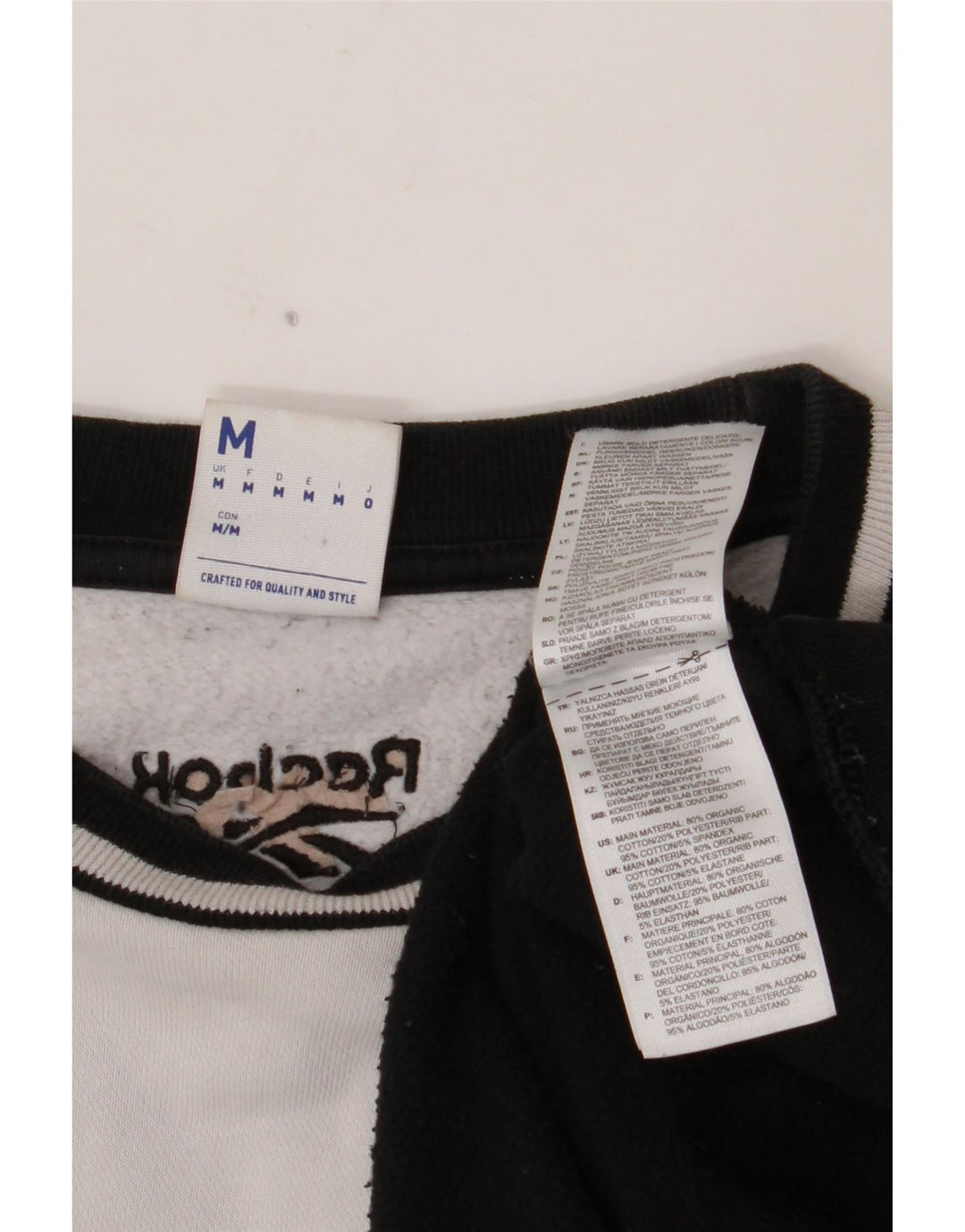 REEBOK Hombre Sudadera Gráfica Jersey Mediano Negro Colorblock Algodón