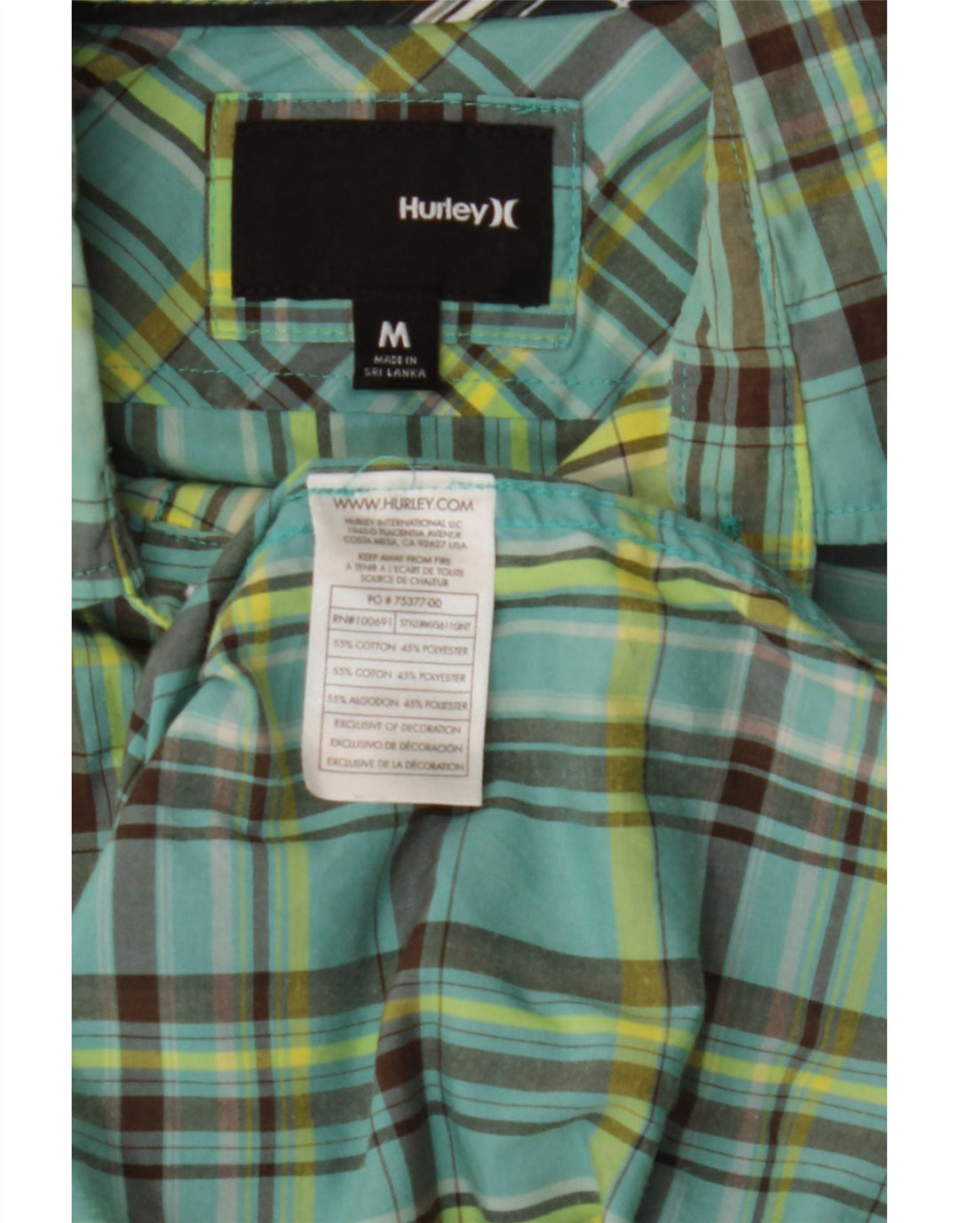 HURLEY Mens Short Sleeve Shirt Medium Green Check Cotton Vintage Hurley and Second-Hand Hurley from Messina Hembry 