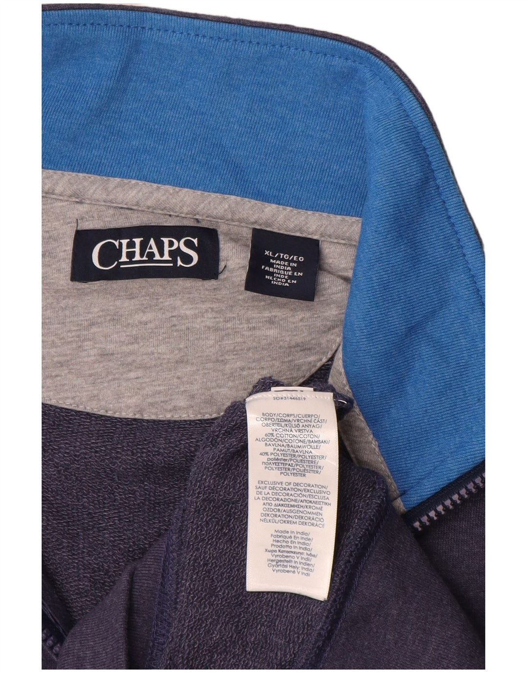 Chaps Hombre Zip Neck Sudadera Jumper XL Azul Marino Algodón