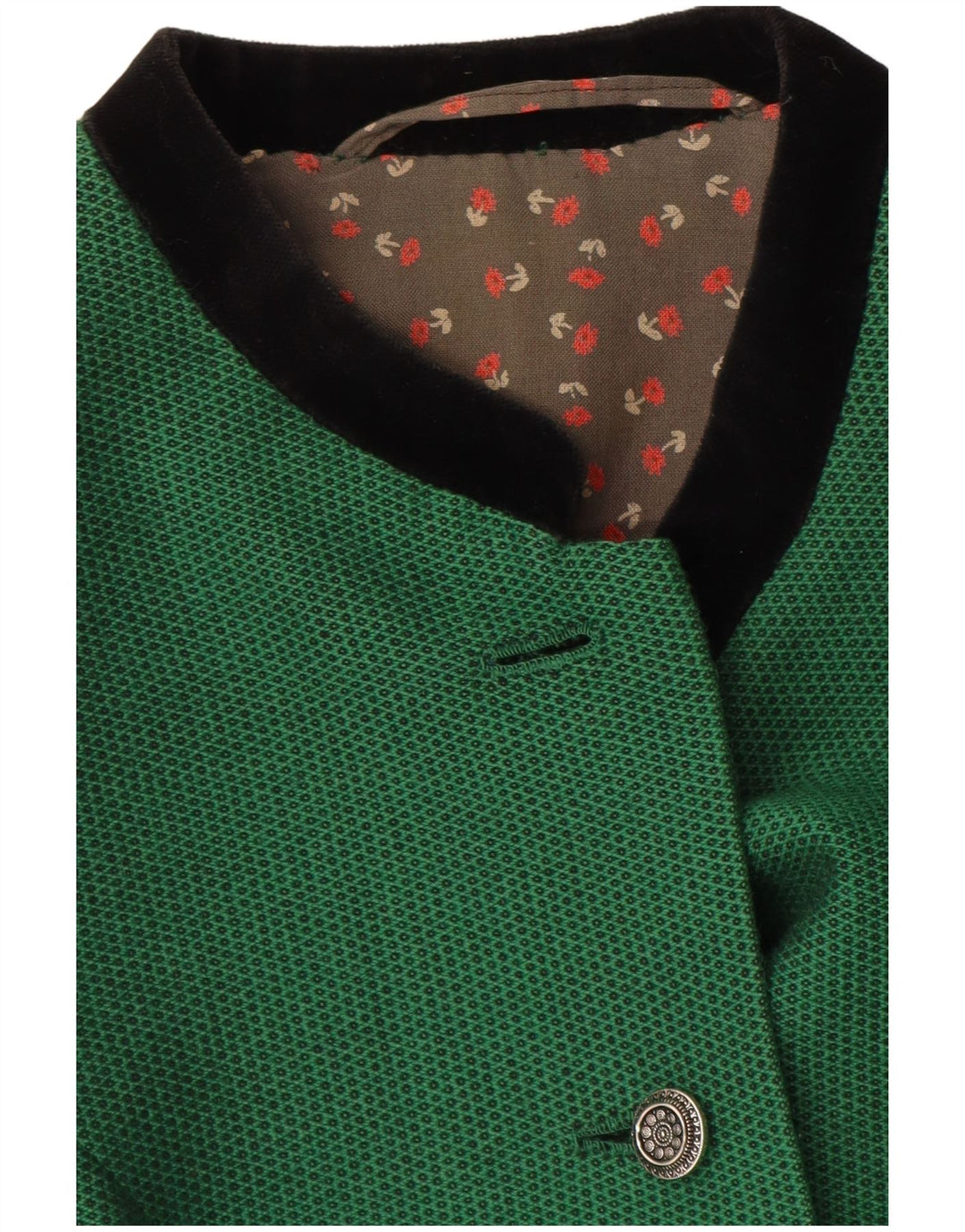 Vintage mujer 5 botones Blazer chaqueta Reino Unido 8 pequeño verde manchado