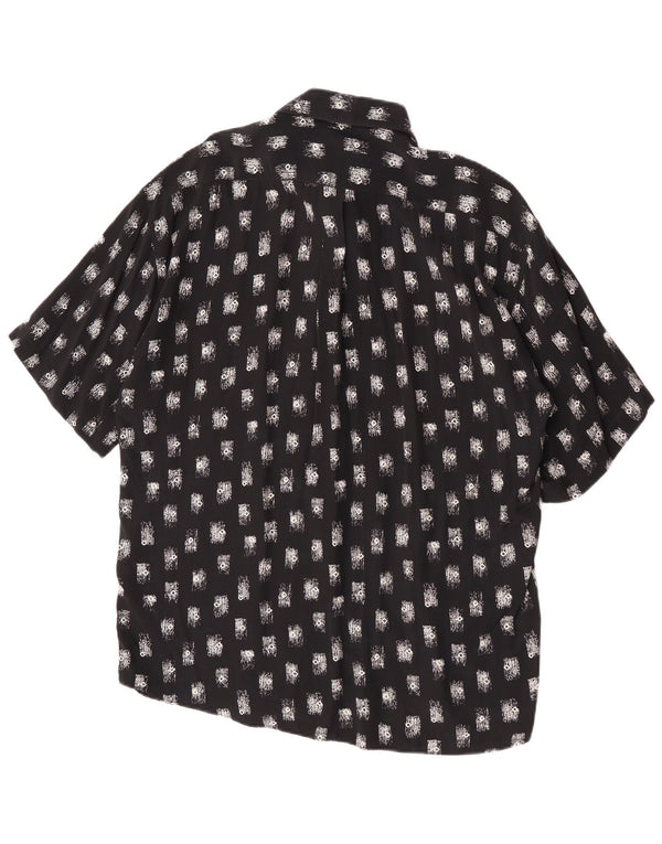 Tipo' S Camisa de manga corta con estampado abstracto para hombre, talla grande, viscosa negra