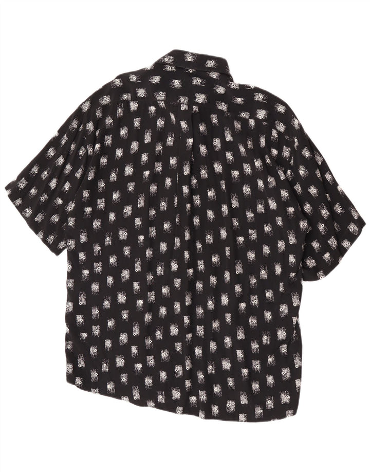 Tipo' S Camisa de manga corta con estampado abstracto para hombre, talla grande, viscosa negra