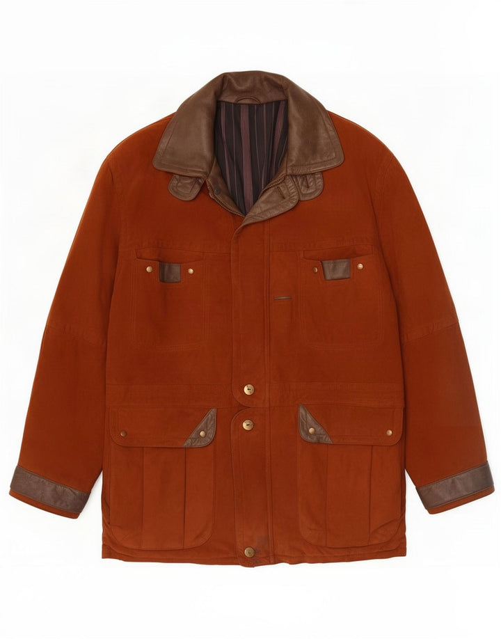 Maddox Chaqueta utilitaria de ante para hombre IT 52 XL Bloque de color marrón
