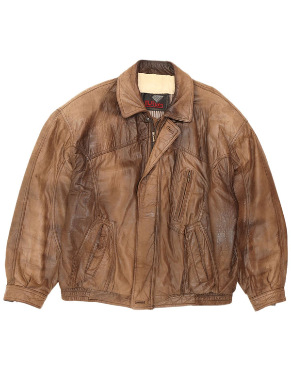 Vintage hombres bombardero chaqueta de cuero IT 54 2XL marrón cuero retro