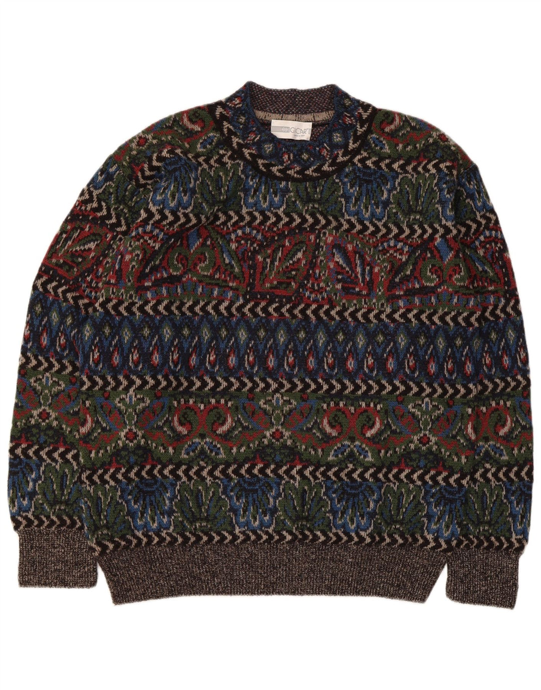 Vintage hombres tortuga cuello jumper suéter grande multicolor lana geométrica