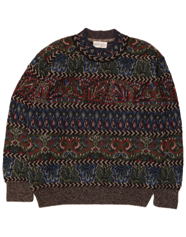 Vintage hombres tortuga cuello jumper suéter grande multicolor lana geométrica