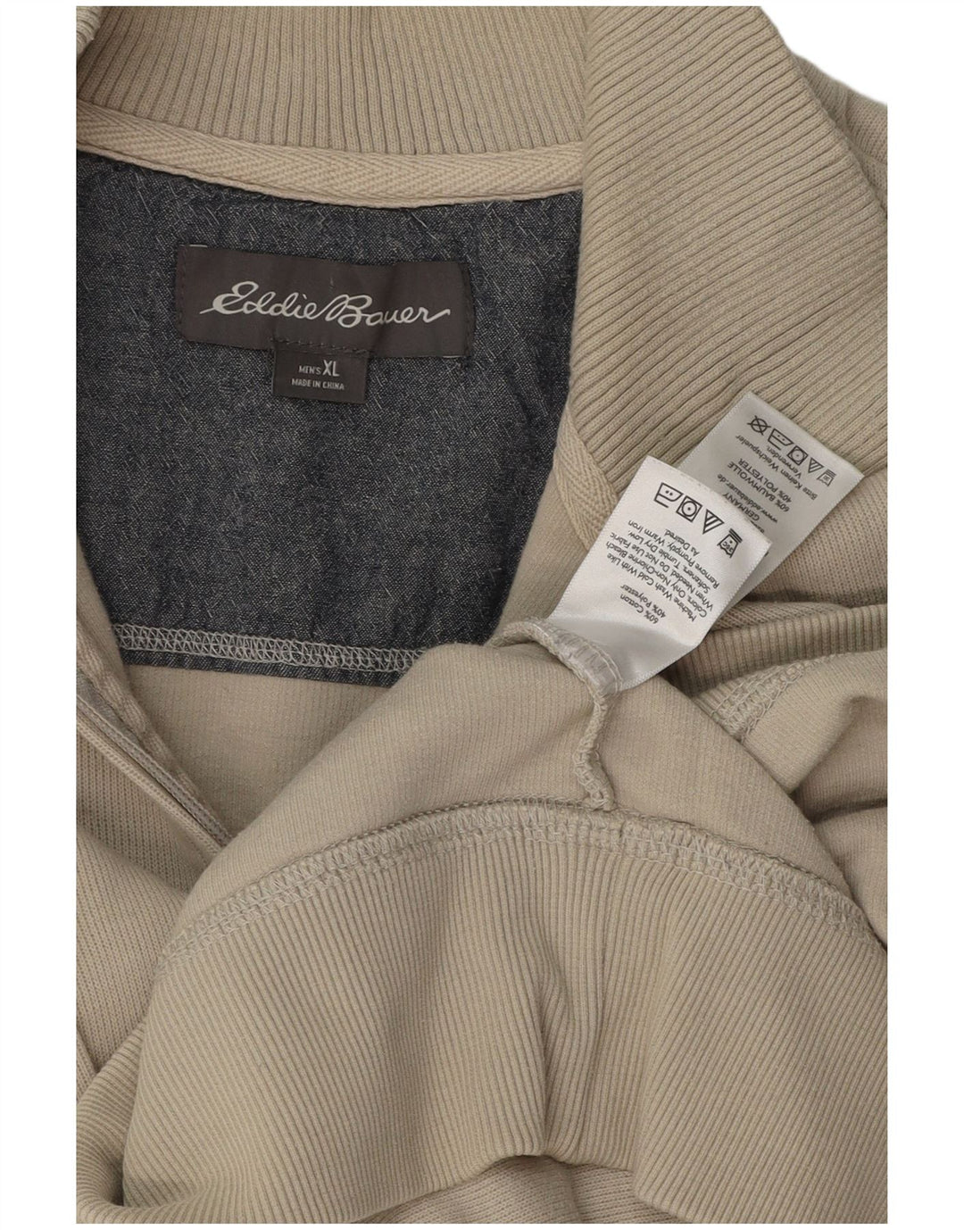 EDDIE BAUER Sudadera Hombre con Cremallera y Cuello Jersey XL Algodón Beige