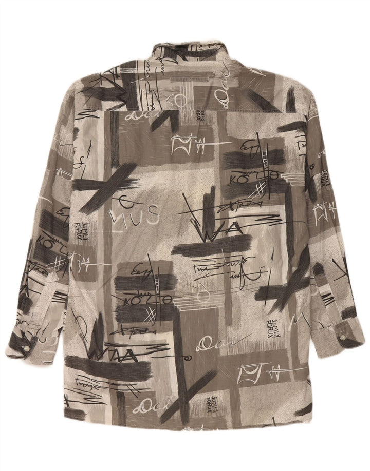 Vintage hombres camisa gráfica grande patchwork gris