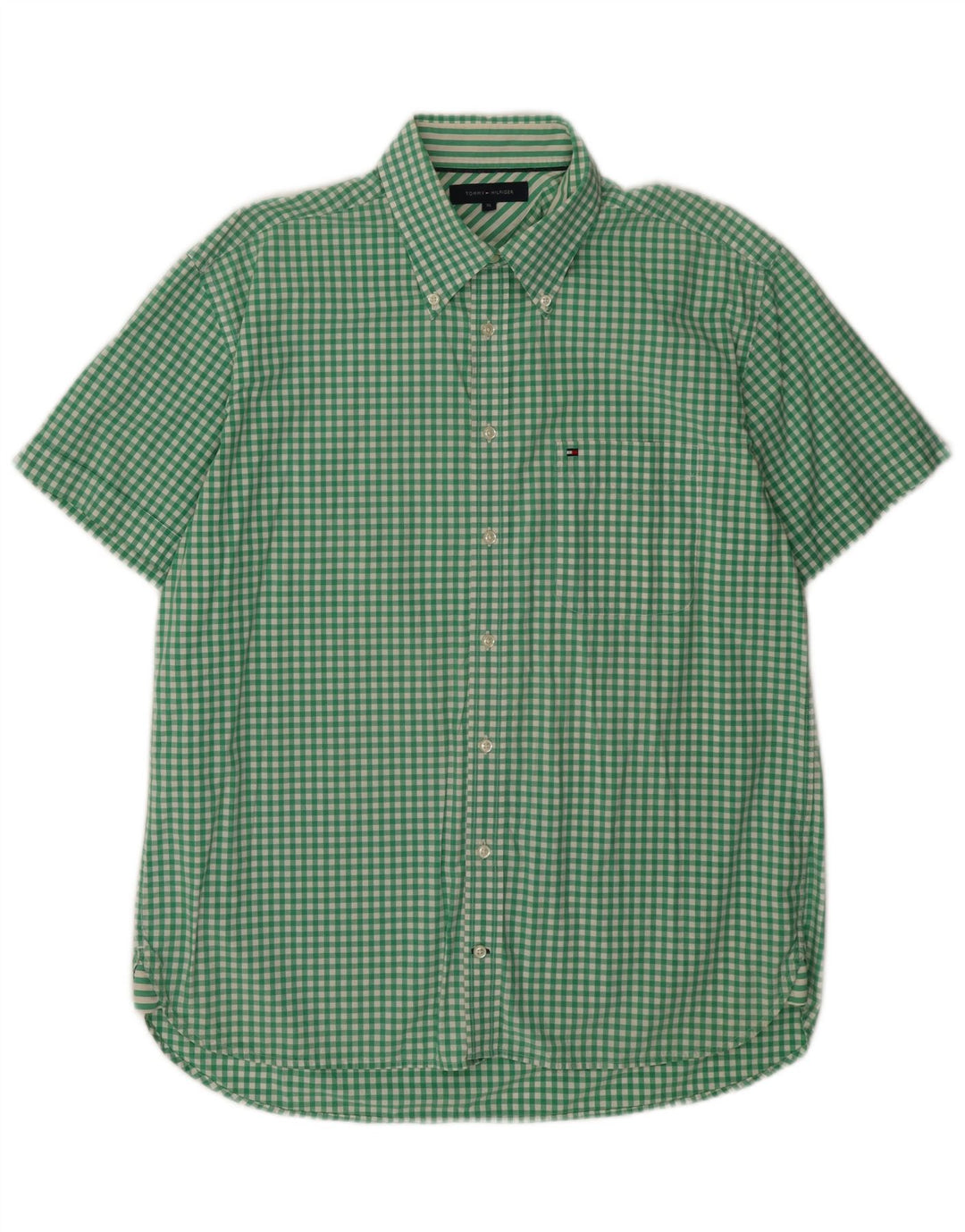 Camisa Tommy Hilfiger Hombre De Manga Corta A Cuadros XL Algodón Vichy Verde
