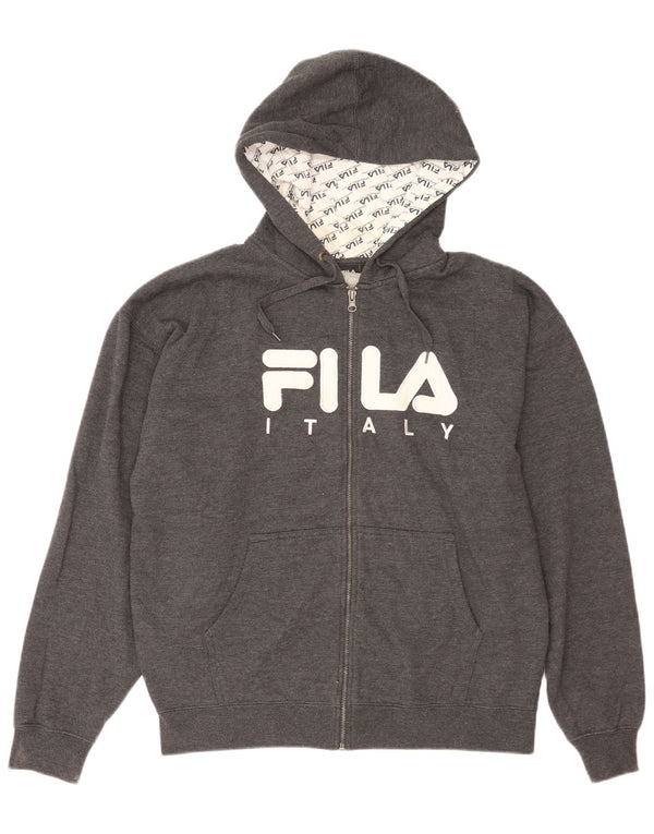 Fila Mens Italia Zip Sudadera con capucha suéter grande gris algodón