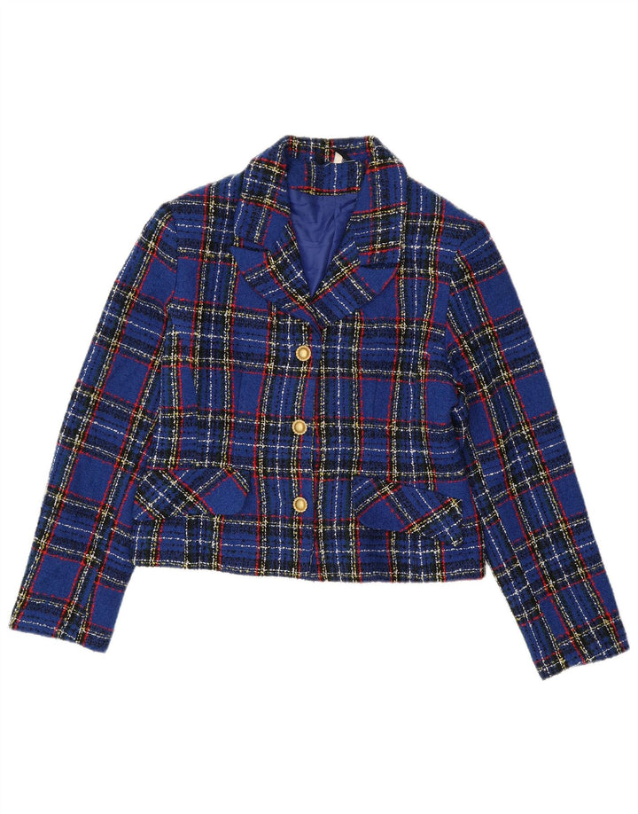 Euronova Chaqueta Blazer Corta De 3 Botones Para Mujer IT 44 Acrílico A Cuadros Azul Medio