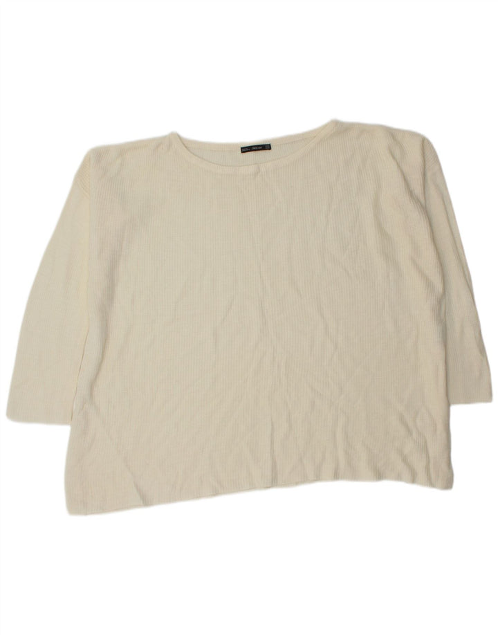 Zara Mujer Jersey De Gran Tamaño Con Cuello Barco UK 14 Medium Off White