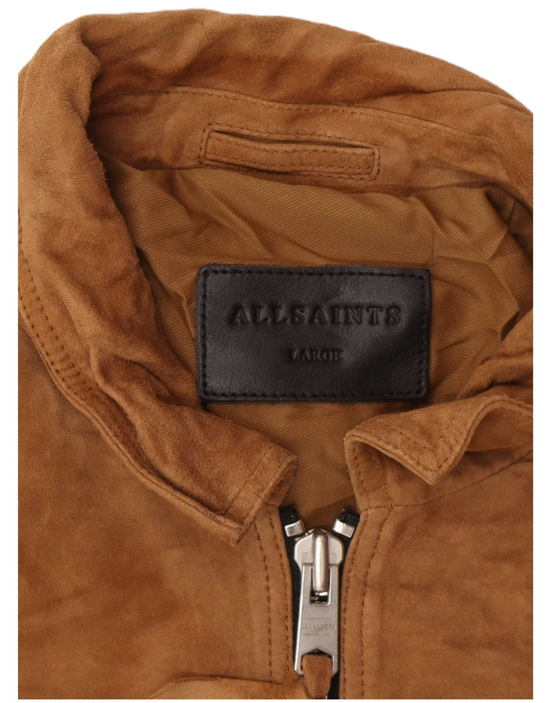 ALL SAINTS Chaqueta de ante para hombre UK 40 Grande Cuero marrón