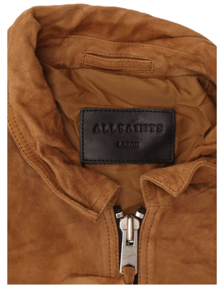 ALL SAINTS Chaqueta de ante para hombre UK 40 Grande Cuero marrón