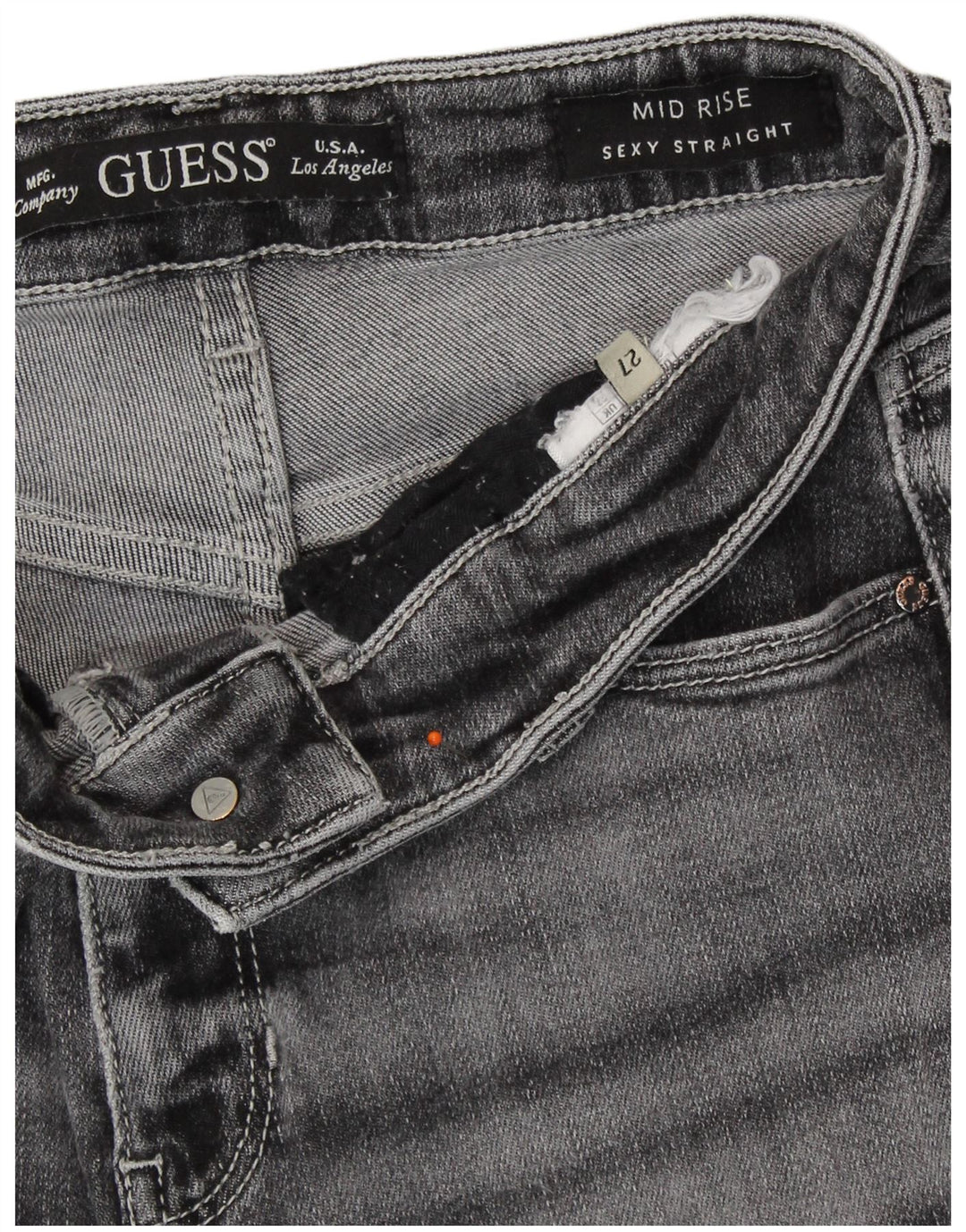 GUESS Vaqueros rectos de talle medio para mujer W27 L30 Gris