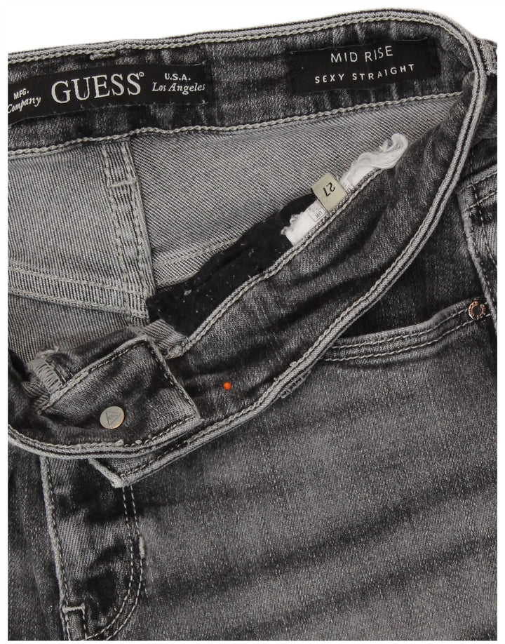 GUESS Vaqueros rectos de talle medio para mujer W27 L30 Gris