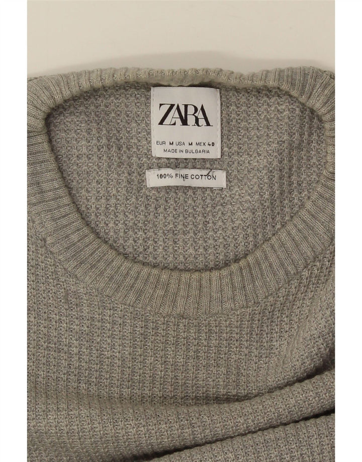 ZARA Hombre Jersey Cuello Redondo Algodón Gris Medio