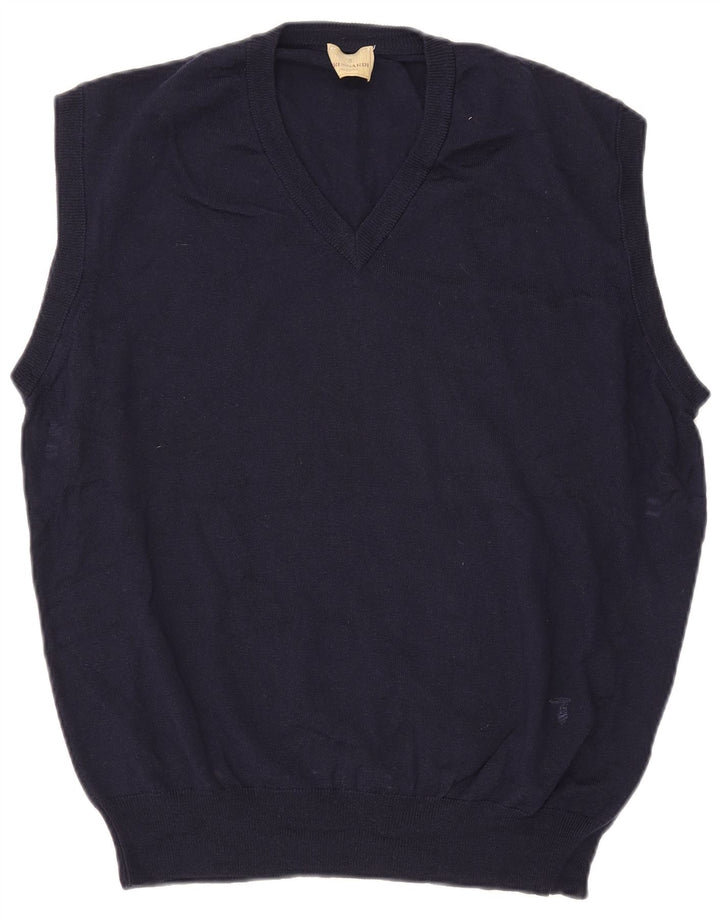 Trussardi Hombre Chaleco Tank Top Large Azul Marino Lana Merino