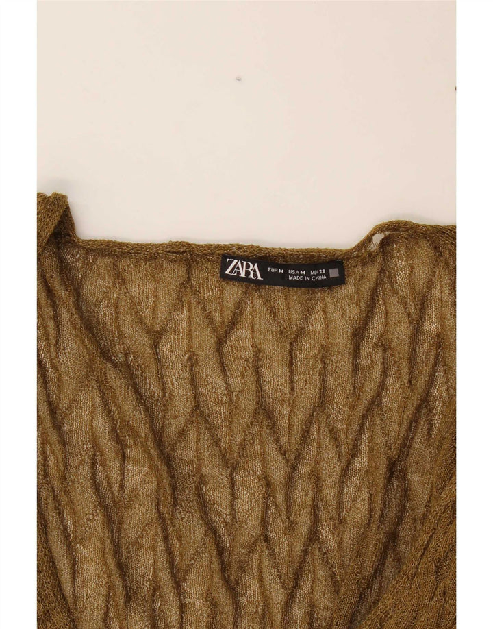 Zara Mujeres See Through Crop Cardigan Suéter UK 14 Medium Khaki