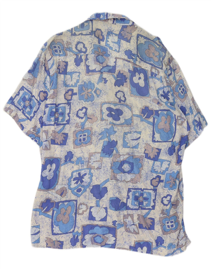 STEFANEL Camisa Hombre Manga Corta Viscosa Patchwork Azul Medio