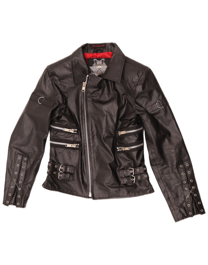 Hard Leather Stuff Chaqueta motera de cuero para mujer UK 44 Large Black Leather
