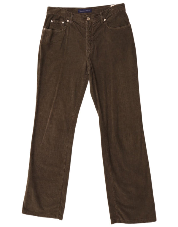 Trussardi Mens Straight Velvet Casual Trousers W30 L32 Khaki Cotton