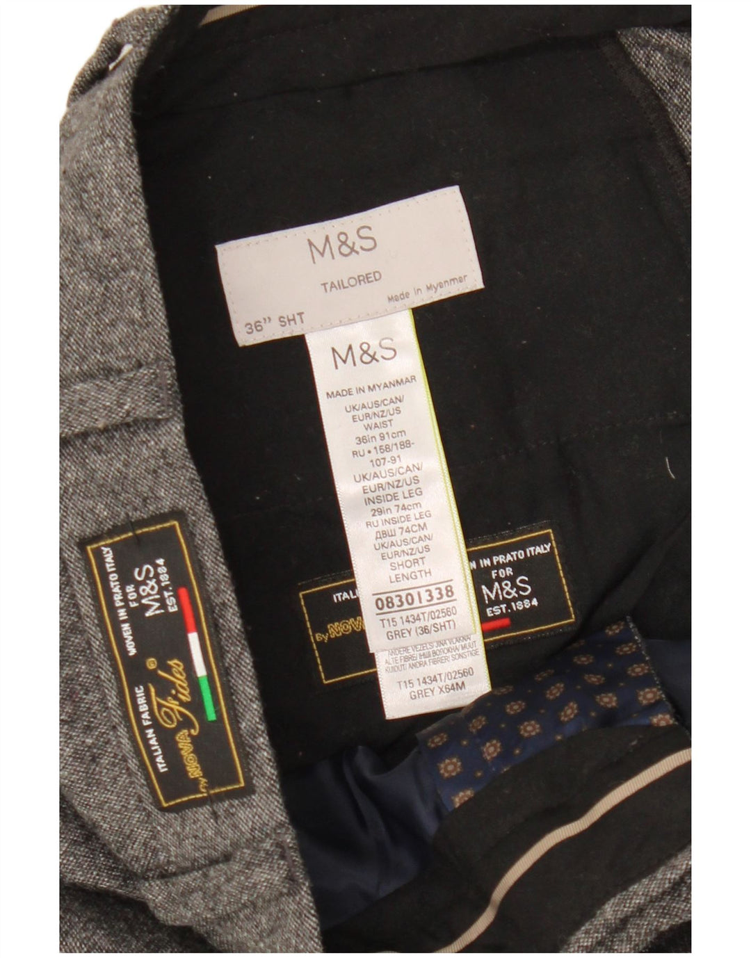 Marks & Spencer Pantalones de traje rectos a medida para hombre W36 L29 gris moteado