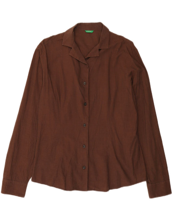 BENETTON Camisa Mujer UK 46 Grande Algodón Marrón